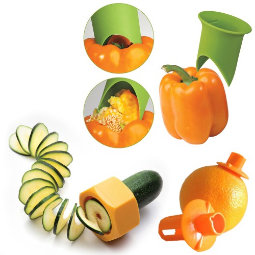 Tris In Cucina Con Forbice - Tappo Per Succo Limone - Affettatrice A Spirale - Levasemi